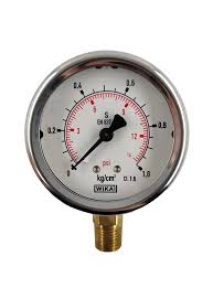 WIKA PRESSURE GAUGE (GLY FILL)    DIAMETER : 2"1  /  2 X 10KG  /  CM2 (150PSI)    CONNECTION : 1  /  4" NPT CENTER BACK    (ADD REDUCER TO 3  /  8" NPT)