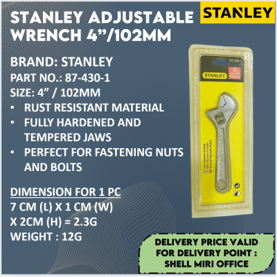 STANLEY 87-430-1 ADJUSTABLE WRENCH 4 102MM