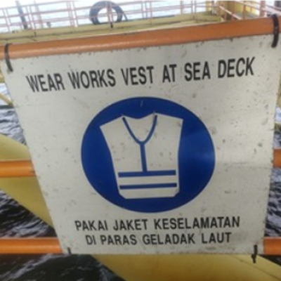 Signboard Wear Work Vest At Sea Deck