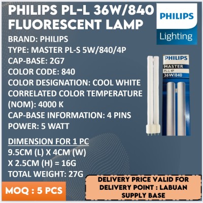 PHILIPS FLUORESCENT LAMP MASTER PL-L 36W 840