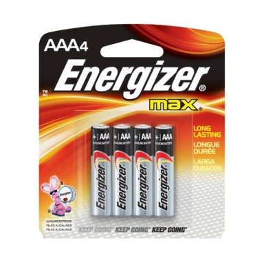 ENERGIZER BATTERY, Alkaline size AAA (1.5V), CARD OF 4 PCS