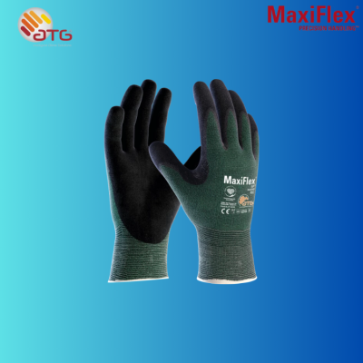 Gloves, Safety: CUT protection gloves, EN 388:4331, NBR outer, UHMWPE-GLASS-NYLON-SPANDEX inner, length 9.8 in, size XXL; Manufacturer: ATG GLOVE SOLUTIONS, Part Number: 34-8743 XXL.