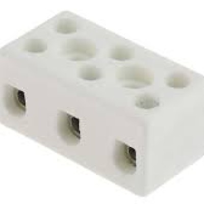 3 Way Non-Fused Terminal Block, 12 AWG, 32A, 4mm, Screw Down Terminals, Ceramic, 450 V