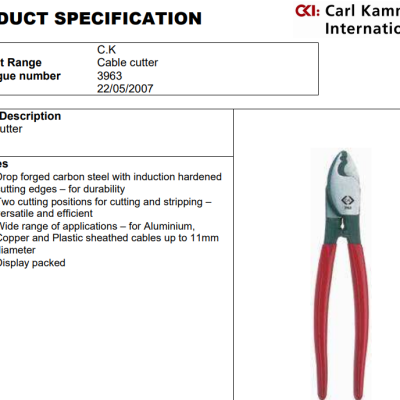 CK TOOLS T3963 240 CUTTER, CABLE, 10"