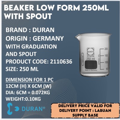 DURAN BEAKER LOW FORM 250ML WITH SPOUT