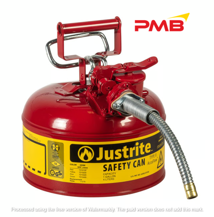 JUSTRITE 7210120Z, TYPE 2 ACCUFLOW SAFETY CAN, 1 GALLON (4L) STEEL SAFETY CAN WITH HOSE