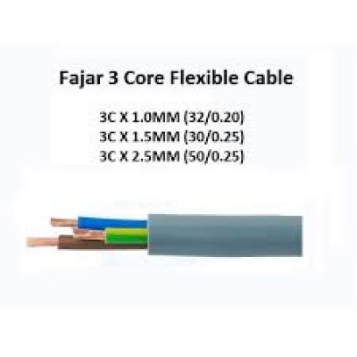 Fajar cable,  TRS Synthetic Rubber Flexible Cord 2.5mm  ( 50 0.25 ) X 3 core length 100M