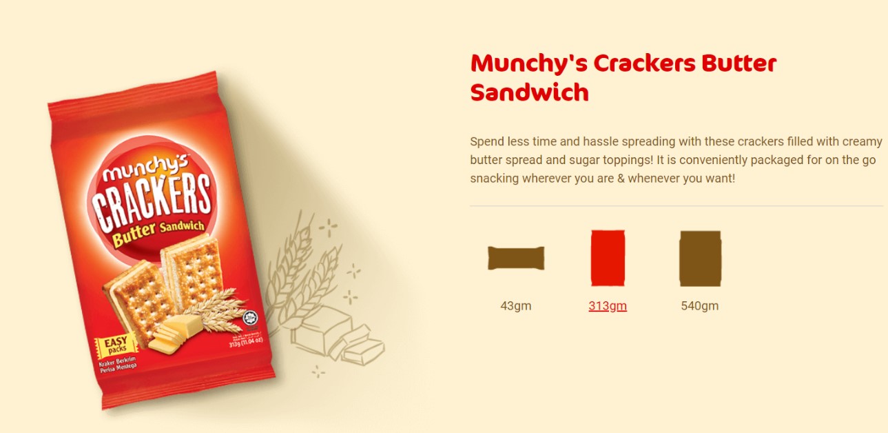 MUNCHY’S Crackers – Cream Crackers      /      Butter      /      Chocolate      /      Sugar (Easy Pack) (322g)