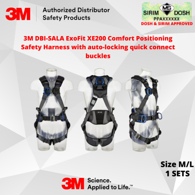 Dosh And Sirim Approved. 3M 1112730 DBI-SALA ExoFit XE200 Comfort Positioning Safety Harness With Auto-Locking Quick Connect Buckles, Size M L