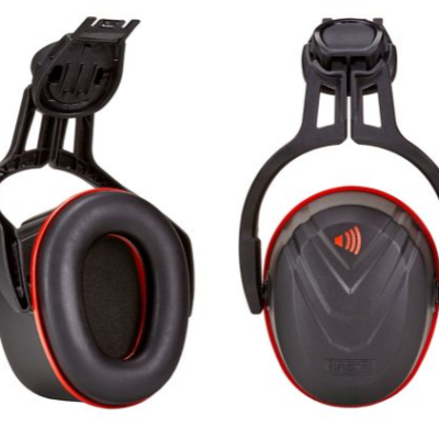 MSA SAFETY WORKS, 10190358, Ear: V-GARD helmet-mounted ear muffs with 31 dB (NRR) noise reduction rating, black red color