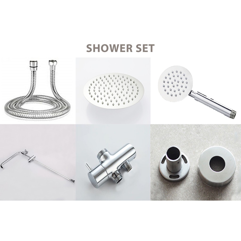 Atocco 304SUS Stainless Steel Ultrathin Swivel Rain Shower Set for Water Heater