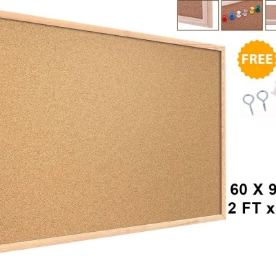 Wooden Frame Notice Bulletin Cork Board (60 X 90 CM   2 x 3 Feet , Extra Large)