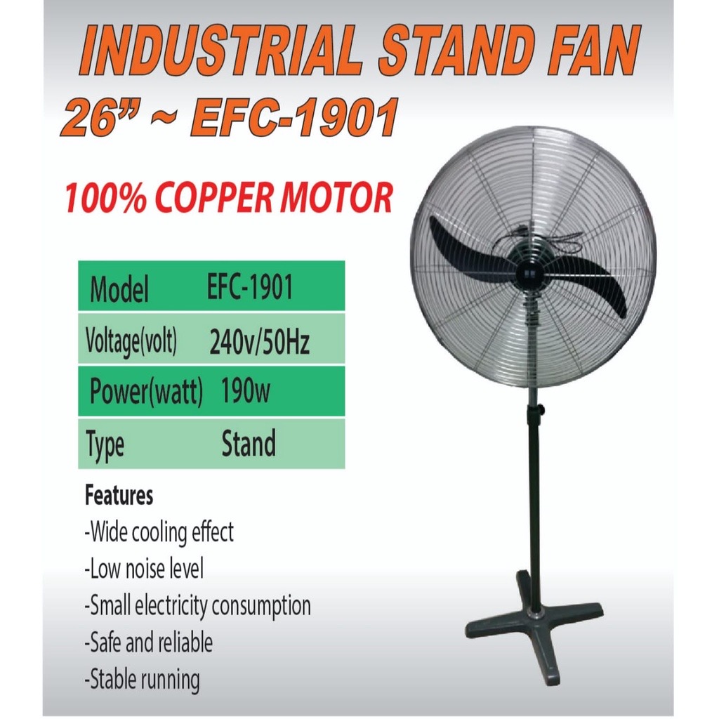 YET 26" Heavy Duty Industrial Stand Fan