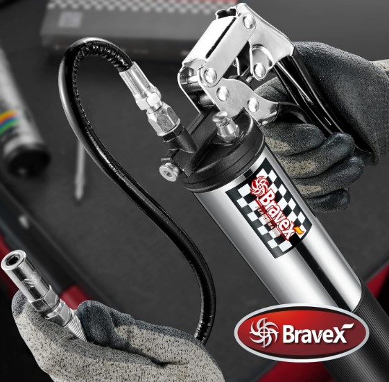 Bravex Heavy Duty Professional Pistol Grip Grease Gun 6000 PSI - 18 inch Flex Hose