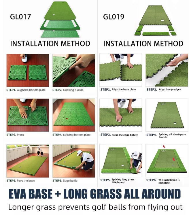 PGM splicing portable artificial grass golf green putting mat with magnetic putter placement area for indoor outdoor office home tranning