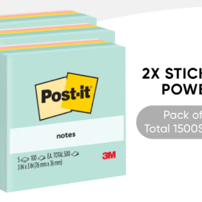*3M Post-it Super Sticky Original Notes Beachside Cafe 3x3 [100s x 5 Pads] - PACK OF 3
