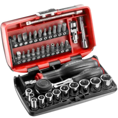 Facom 38-Piece Metric 1 4 in Standard Socket Bit Set with Ratchet, 6 point