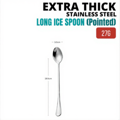 Extra Thick Cutlery Hotel Quality Stainless Steel Long Ice Spoon (Pointed)