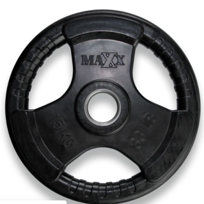 MAXX RUBBERIZED 15KG OLYMPIC PLATE WITH HANDLE