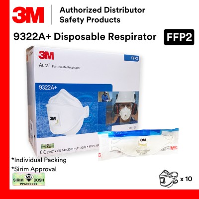 3M Aura 9322A+ Premium FFP2 & P2 Particulate Disposable Respirator [10s]
