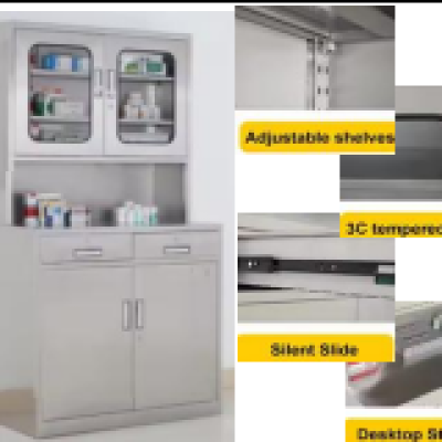 Medical S S Storage Glass Cabinet