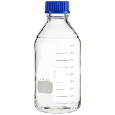 Lab Bottle 1000 mL, Clear Glass GL 45, Blue Cap, D-101 x H-225 mm, Soda Glass (X2PCS)