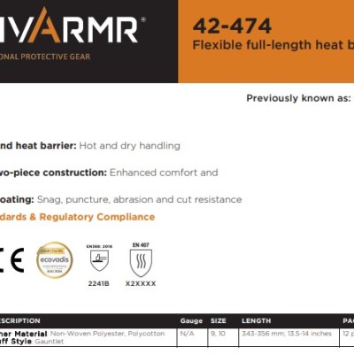 Ansell 42-474 Grey Polyester Cotton Fibre Heat Resistant Gloves, Size XL L, Nitrile Coating