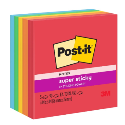 3M Post-it Super Sticky Notes Playful Primaries Coll 3x3 [90s x 4 Pads]