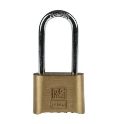 RS PRO Combination Padlock Steel, Brass Padlock Weatherproof, 7 mm Shackle, 53mm Body