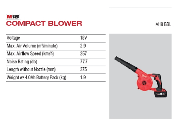 MILWAUKEE M18 COMPACT BLOWER M18 BBL-0 (BARE TOOL)