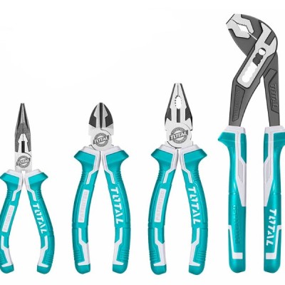 TOTAL PLIERS SET WITH COMBINATION + DIAGONAL CUTTING + LONG NOSE + PUMP IN STACKABLE BOX (4 PCS) THKTV02P041
