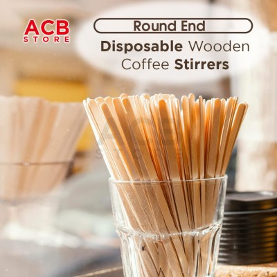 Round-End Biodegradable Disposable Wooden Coffee Stirrers [100pcs] (IW_140mm x 1.5mm)