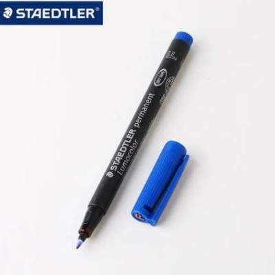 Staedtler 318 Lumocolor Permanent Marker F BLUE Felt Tip Waterproof Writing for CD Graffiti Metal Glass Office Supplies