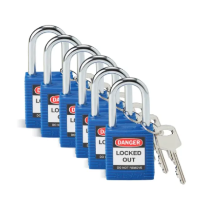 Brady LOTO-8, 484-063 Key Weatherproof Nylon, Blue, Steel Security Padlock, 6.35mm Shackle, 38.10mm Body