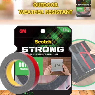 Scotch 3M Acrylic Adhesive Tape Double Side Tape High Adhesive Strong Outdoor Mounting Tape #411 Size 1.5m