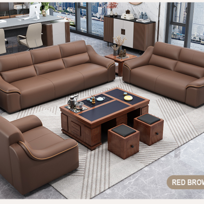 High-End Reception Sofa Set - Red Brown