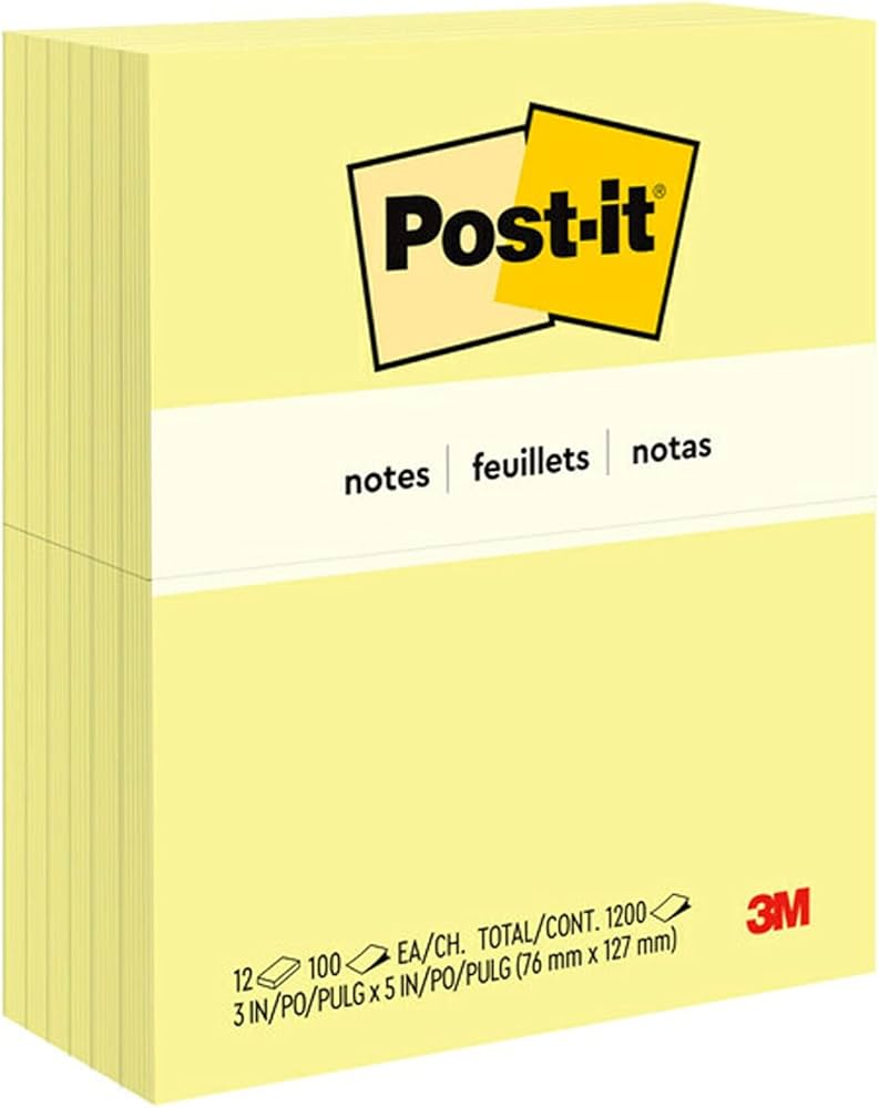 3M Post-it Notes - Yellow 3x5 consist of 100sheets      /      pad (12pads      /      packet)