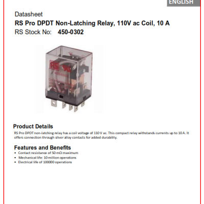 *RS PRO Plug In Power Relay, 110V ac Coil, 10A Switching Current, DPDT