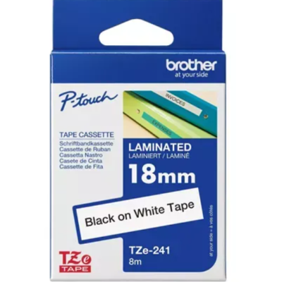 Brother TZe-S241 Black on White 18mm Strong Adhesive Laminated Label Tape 8M