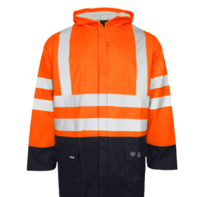 Lyngsoe FR-LR6055 Flame Retardant Hi-Vis Rain Jacket in heavy PU quality, XS -5XL