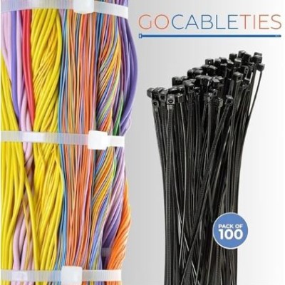 Gocableties Black Cable Ties Heavy Duty, 580mm x 12.7mm, Pack of 100, Long Nylon Zip Ties, Plastic Tie Wraps, Secure Self-Locking Mechanism, for Home, Garden, Office and DIY