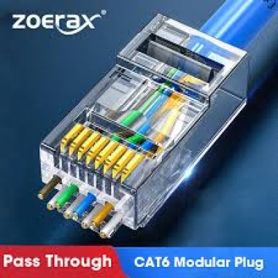 ZoeRax CAT6a Cat6 CAT5e Pass Through RJ45 Modular Plug  Network Connectors UTP 30 Gold-Plated 1.2mm