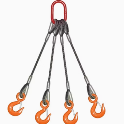 4 Legged Slings 4-legged Wire rope Sling, SWL 10T, Dia 24mm x 12ft, Hard eye both ends, c w Master link assembly