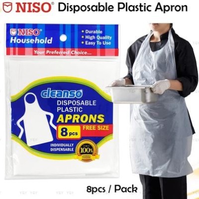 Niso Disposable Plastic Aprons 8pcs Free Size   White Waterproof Plastic Apron   Kitchen Apron