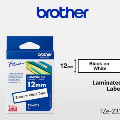 Brother Original TZe-231 Black on White 12mm Genuine Laminated Tape