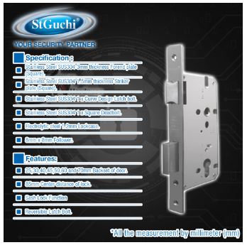 ST GUCHI SGLHR-101 Lever Mortise Lockset Complete Set 60MM      /      70MM Thumb turn & Key