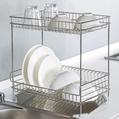 Stainless Steel Dish Rack SUS304 Double Tier with Drain Tray