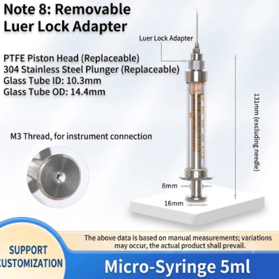 Metal Piston Glass Syringe body 5mL (Not include needle)