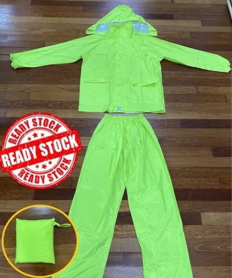 HI VIS OXFORD CLOTH RAINCOAT - JACKET SUIT (COAT + PANTS) - LIME GREEN (PETRONAS LOG attached)