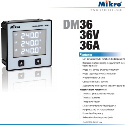 MIKRO DM36A Auxiliary voltage 65 ~ 280 V AC digital ammeter Full specifications in photos attached